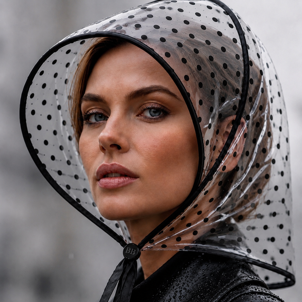 Polka Dot Print Rain Bonnet - Black
