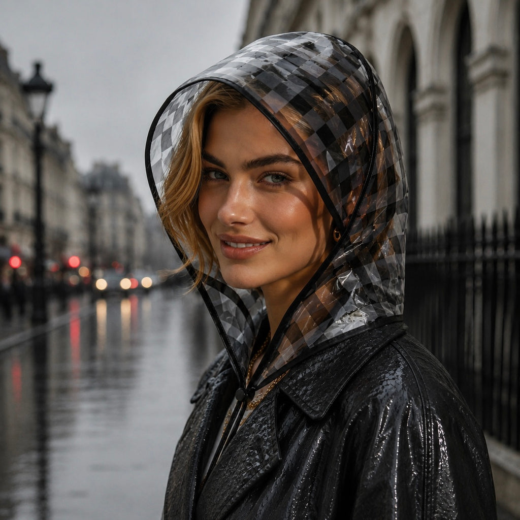 Tartan Print Rain Bonnet - Black/Grey