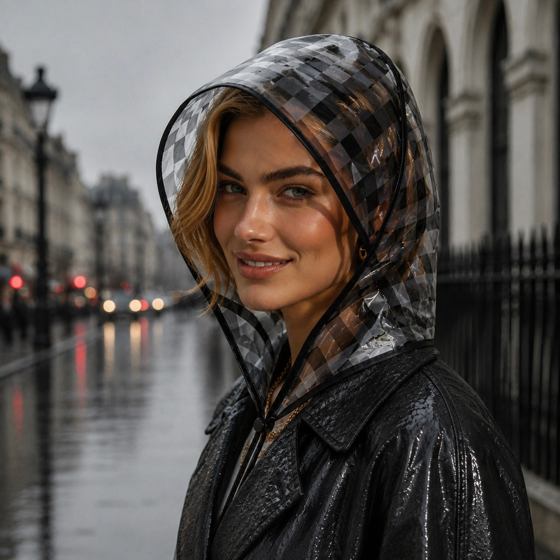 Tartan Print Rain Bonnet - Black/Grey