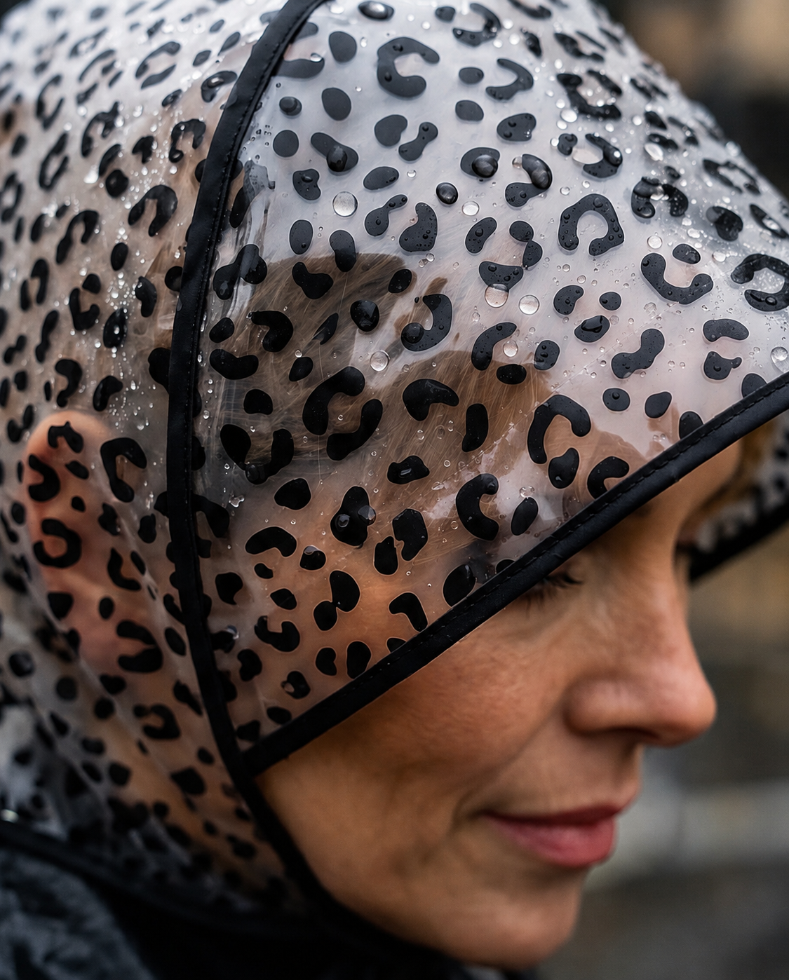 Leopard Print Rain Bonnet - Black