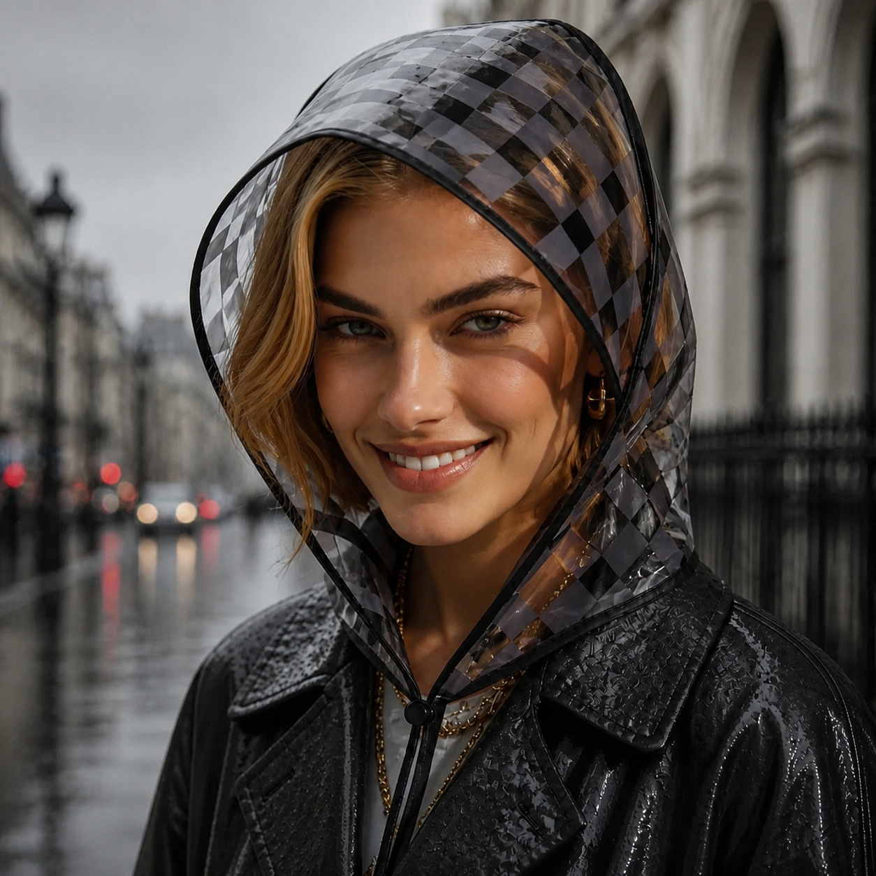 Tartan Print Rain Bonnet - Black/Grey