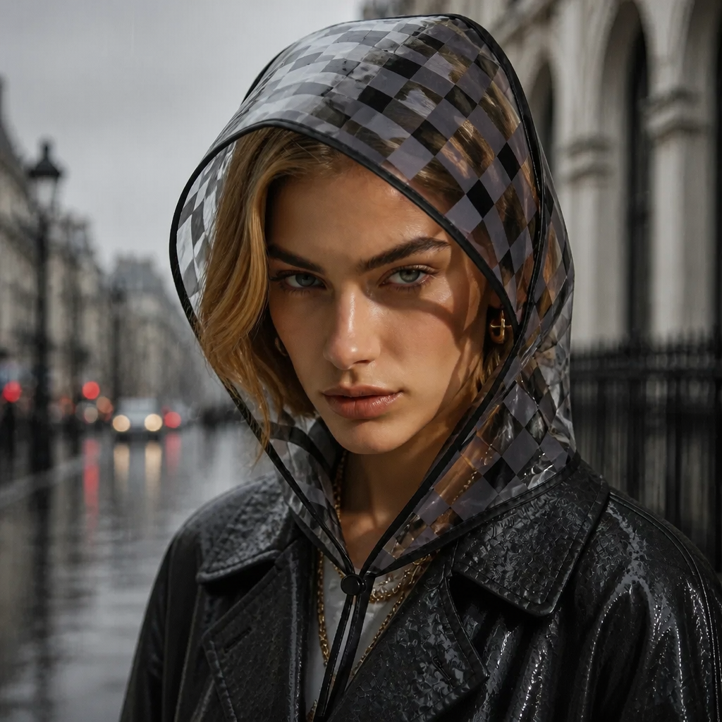 Tartan Print Rain Bonnet - Black/Grey