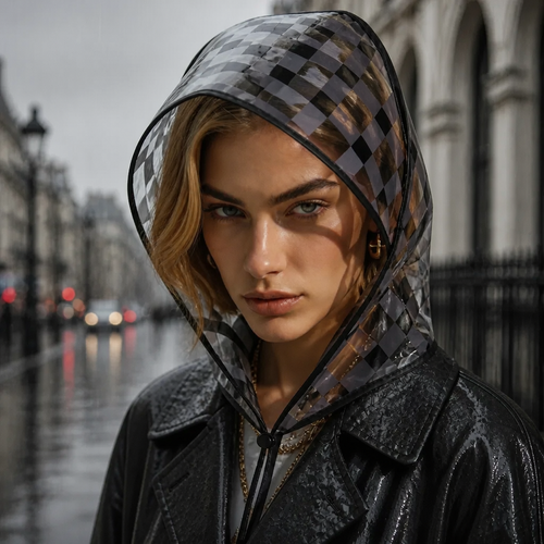 Tartan Print Rain Bonnet - Black/Grey