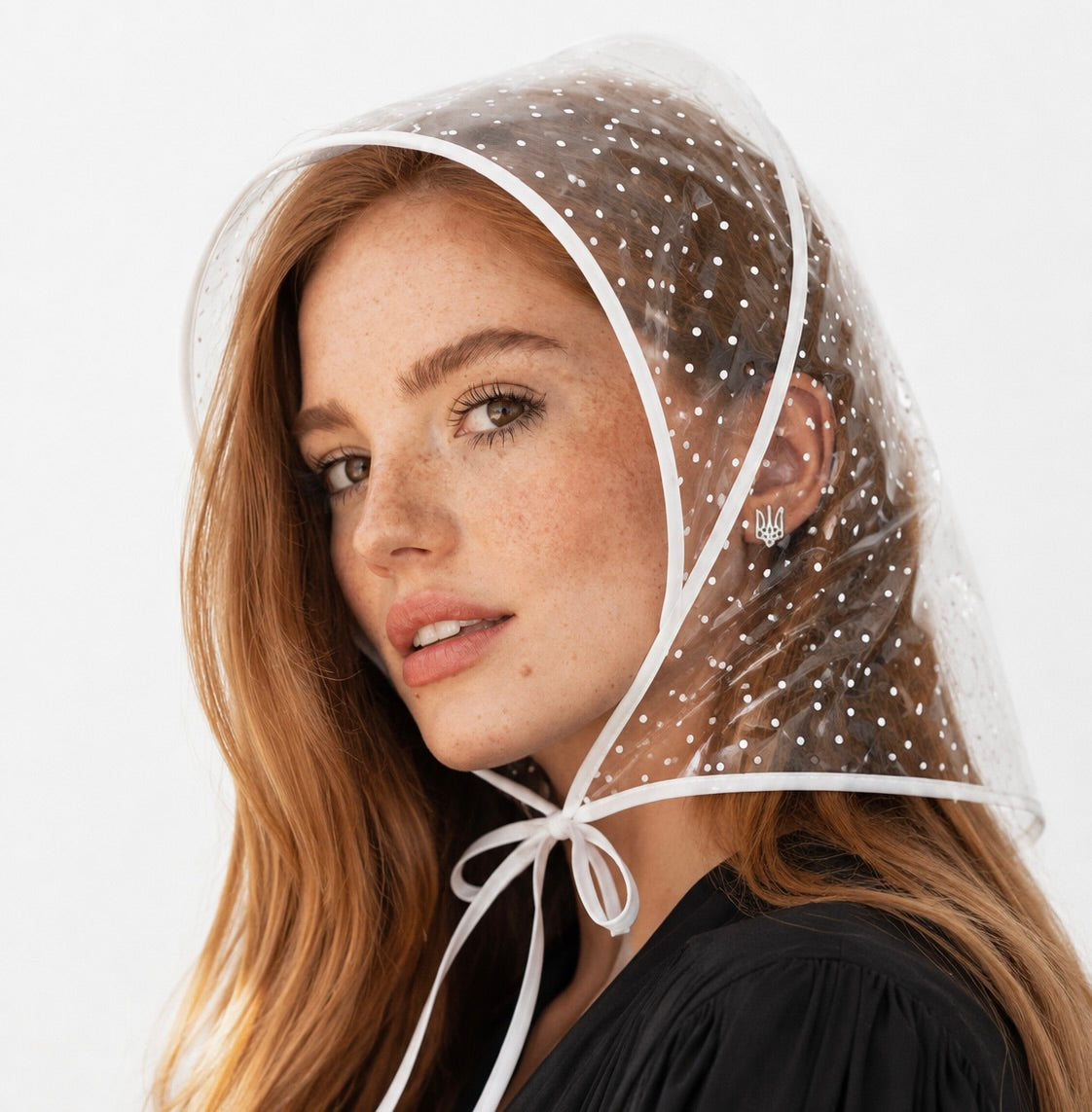 Polka Dot Print Rain Bonnet - White