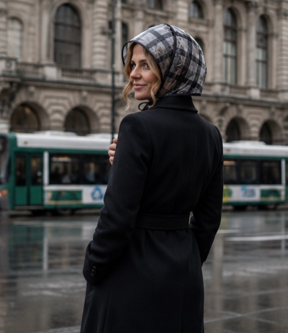 Tartan Print Rain Bonnet - Black/Grey